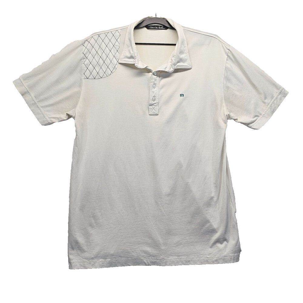Travis Mathew Golf Polo Shirt Pima Cotton PERU Stretch Stripe White Men XL Clean